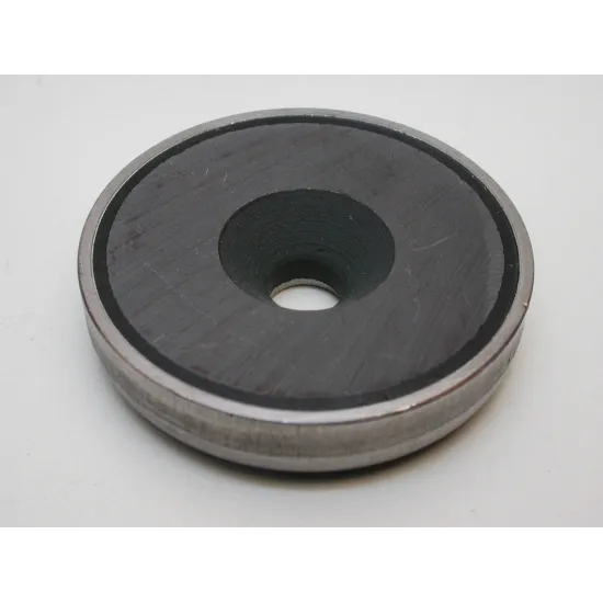 Topfmagnete aus Hartferrit, Edelstahlgehäuse, mit Bohrung und Senkung Topfmagnete aus Hartferrit, Edelstahlgehäuse, mit Bohrung und Senkung