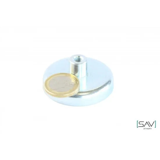 Flachgreifer aus Hartferrit, mit Gewindebuchse, verzinkt Ø 47 x 9 mm M6