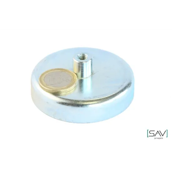 Flachgreifer aus Hartferrit, mit Gewindebuchse, verzinkt Ø 63 x 14 mm M8 Flachgreifer aus Hartferrit, mit Gewindebuchse, verzinkt Ø 63 x 14 mm M8