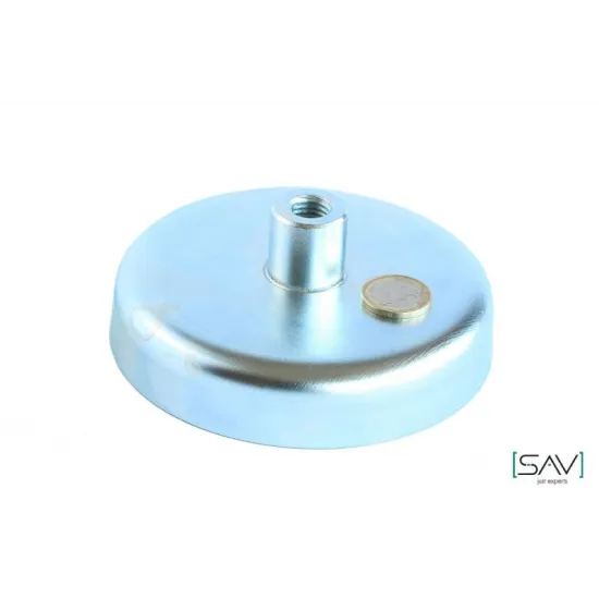 Flachgreifer aus Hartferrit, mit Gewindebuchse, verzinkt Ø 125 x 26 mm M14 Flachgreifer aus Hartferrit, mit Gewindebuchse, verzinkt Ø 125 x 26 mm M14