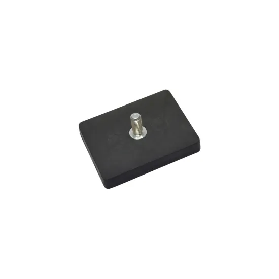 Neodymium magneetsysteem in rubber, rechthoekig met draadstift zwart Neodymium magneetsysteem in rubber, rechthoekig met draadstift zwart