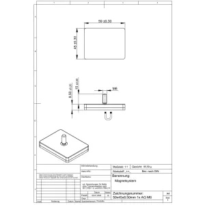 Magnetsystem aus NdFeB, Gummimantel schwarz, mit Außengewinde, rechteckig 59 x 45 mm