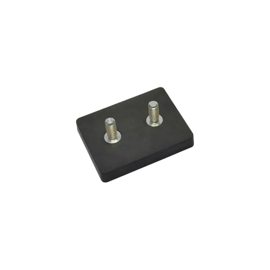 Neodymium magneetsysteem in rubber, rechthoekig met 2 draadstiften zwart