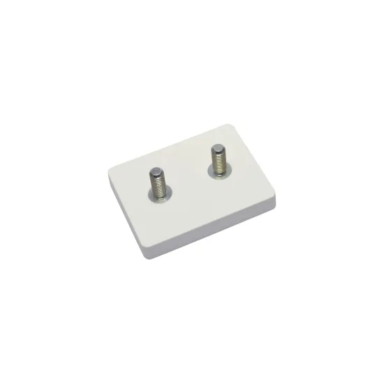 Magnetsystem aus NdFeB, Gummimantel weiß, mit 2 Außengewinde, rechteckig 59 x 45 mm