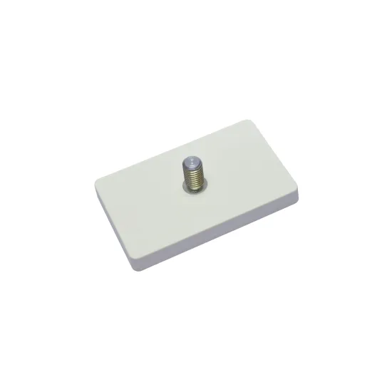 Neodymium magneetsysteem in rubber, rechthoekig met draadstift wit
