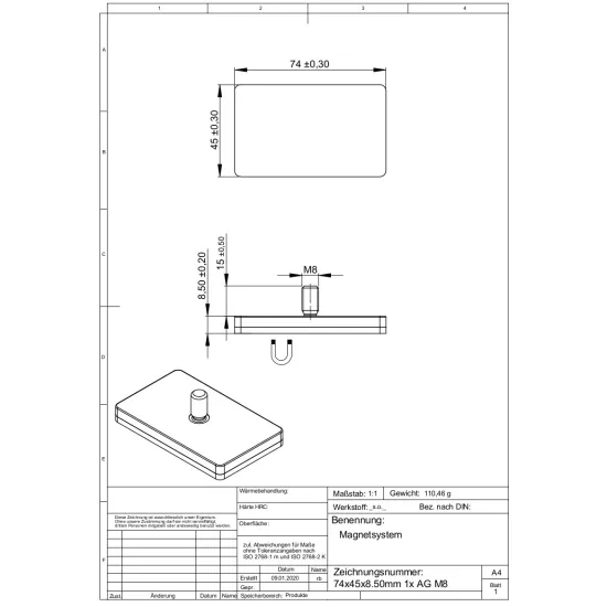 Neodymium magneetsysteem in rubber, rechthoekig met draadgat