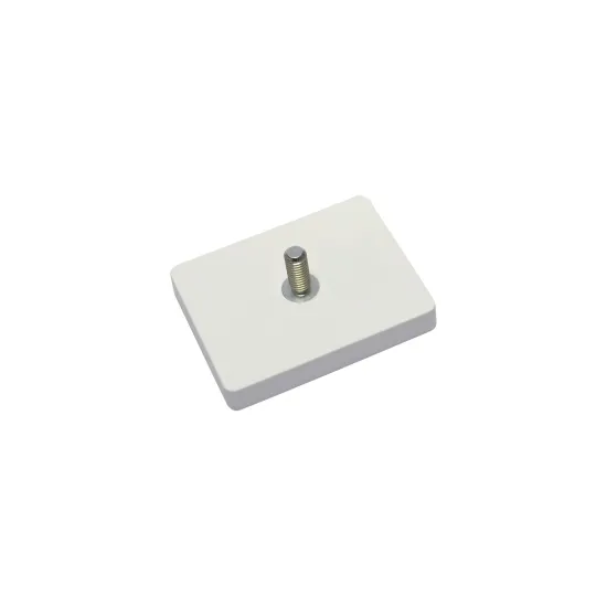 Neodymium magneetsysteem in rubber, rechthoekig met draadstift wit Neodymium magneetsysteem in rubber, rechthoekig met draadstift wit