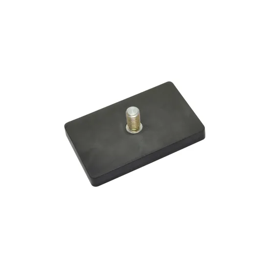 Magnetsystem aus NdFeB, Gummimantel schwarz, mit Gewindezapfen, rechteckig 74 x 45 mm