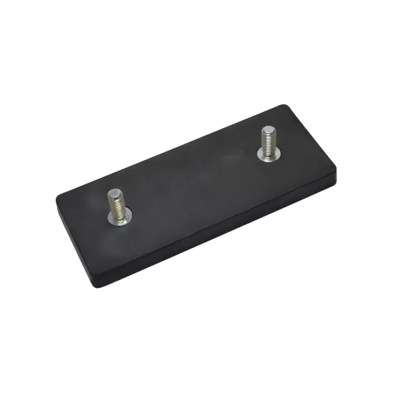 Neodymium magneetsysteem in rubber, rechthoekig met 2 draadstiften zwart SAV 240.41-MG110-2xM6-SW Neodymium magneetsysteem in rubber, rechthoekig met 2 draadstiften zwart SAV 240.41-MG110-2xM6-SW