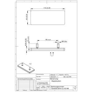 Magnetsystem aus NdFeB, Gummimantel weiß, mit 2 Außengewinde, rechteckig 110 x 45 mm