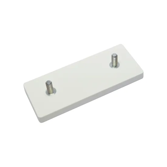 Magnetsystem aus NdFeB, Gummimantel weiß, mit 2 Außengewinde, rechteckig 110 x 45 mm