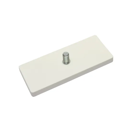 Magnetsystem aus NdFeB, Gummimantel weiß, mit Gewindezapfen, rechteckig SAV 240.41-MG110-M8-WS Magnetsystem aus NdFeB, Gummimantel weiß, mit Gewindezapfen, rechteckig SAV 240.41-MG110-M8-WS