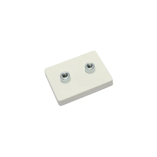 Magnetsystem aus NdFeB, Gummimantel weiß, mit Gewindebuchse, rechteckig 43 x 31 mm