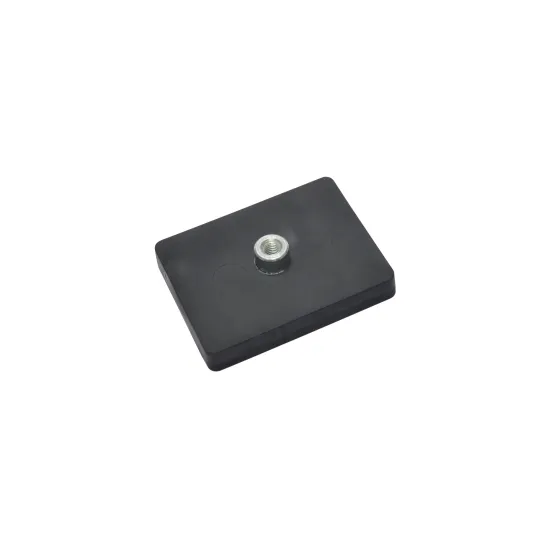 Magnetsystem aus NdFeB, Gummimantel schwarz, mit Gewindebuchse, rechteckig 59 x 45 mm Magnetsystem aus NdFeB, Gummimantel schwarz, mit Gewindebuchse, rechteckig 59 x 45 mm