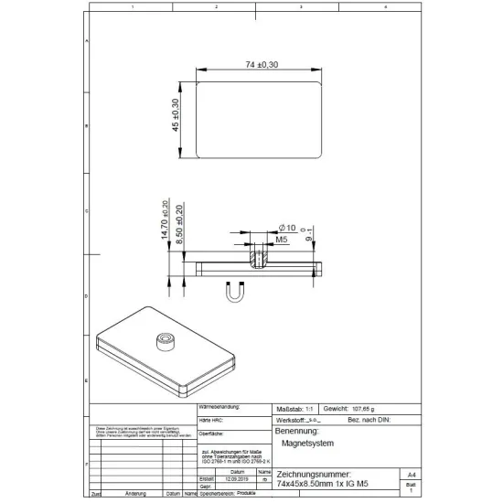 Neodymium magnet system in rubber, rectangular with threaded hole