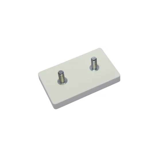 Magnetsystem aus NdFeB, Gummimantel weiß, mit 2 Außengewinde, rechteckig 59 x 45 mm Magnetsystem aus NdFeB, Gummimantel weiß, mit 2 Außengewinde, rechteckig 59 x 45 mm