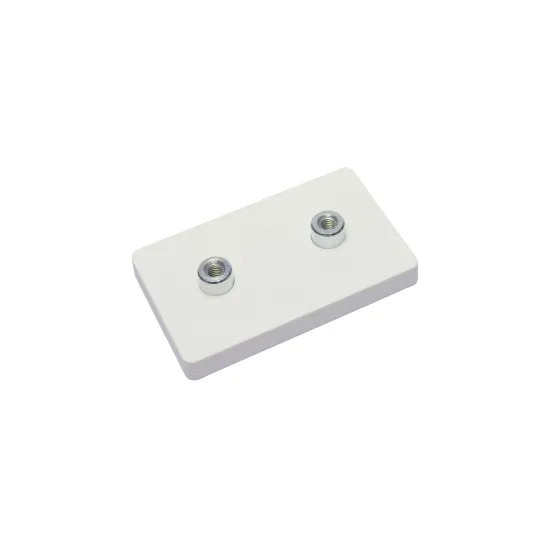 Magnetsystem aus NdFeB, Gummimantel weiß, mit 2 Gewindebuchse, rechteckig 74 x 45 mm