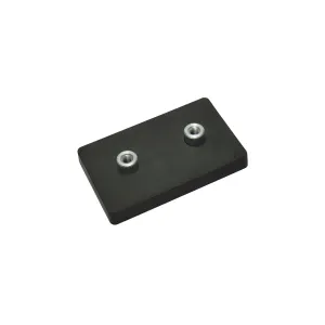 Neodymium magneetsysteem in rubber, rechthoekig met 2 x draadgat zwart 74 x 45 mm