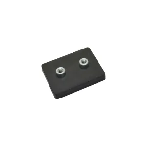 Neodymium magneetsysteem in rubber, rechthoekig met 2 x draadgat zwart 59 x 45 mm