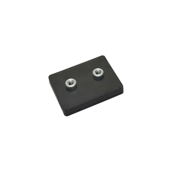 Magnetsystem aus NdFeB, Gummimantel schwarz, mit 2 Gewindebuchse, rechteckig 59 x 45 mm Magnetsystem aus NdFeB, Gummimantel schwarz, mit 2 Gewindebuchse, rechteckig 59 x 45 mm