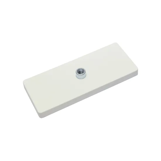 Magnetsystem aus NdFeB, Gummimantel weiß, mit Gewindebuchse, rechteckig 110 x 45 mm