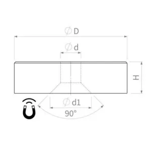 Samarium cobalt pot magnet, flat with continuous countersunk hole galvanized