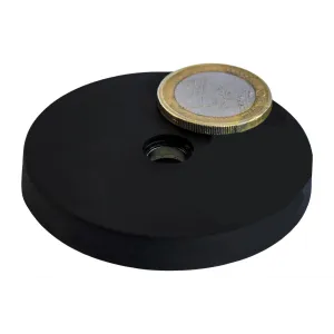 Neodymium magneetsysteem in rubber met gat, zwart, 57 mm.