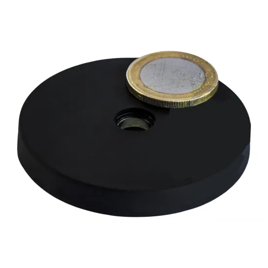 Neodym-Magnetsystem, mit Gummiüberzug mit Bohrung, schwarz, 57 mm Neodym-Magnetsystem, mit Gummiüberzug mit Bohrung, schwarz, 57 mm