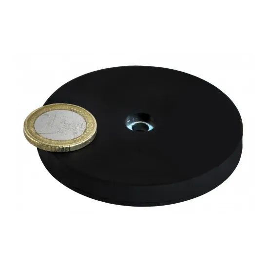 Neodym-Magnetsystem, mit Gummiüberzug mit Bohrung, schwarz, 66 mm Neodym-Magnetsystem, mit Gummiüberzug mit Bohrung, schwarz, 66 mm