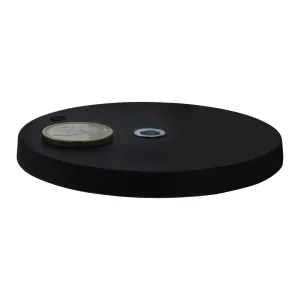 Neodymium magnet system in rubber with countersunk hole, black, 88 mm