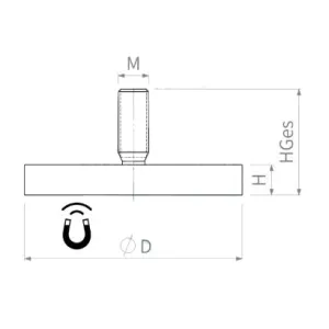 Neodymium magnet system in rubber with threaded rod