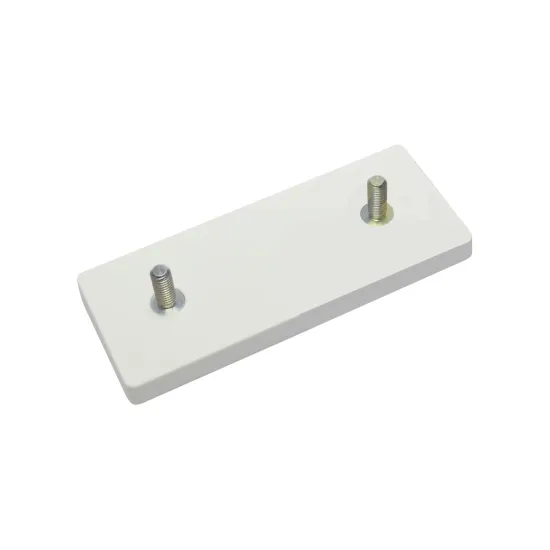Magnetsystem aus NdFeB, Gummimantel weiß, mit 2 Außengewinde, rechteckig 55 x 22,5 mm