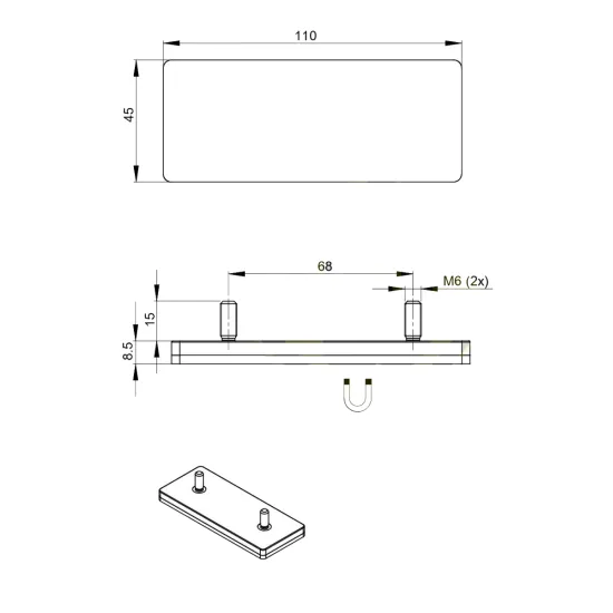 Neodymium magnet system in rubber, rectangular with threaded hole