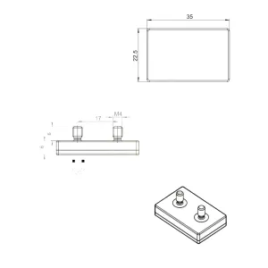 Magnetsystem aus NdFeB, Gummimantel weiß, mit 2 Gewindezapfen, rechteckig 35 x 22,5 mm