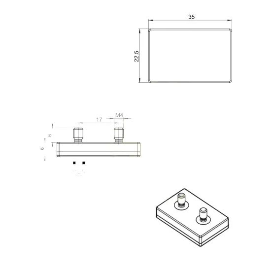 Magnetsystem aus NdFeB, Gummimantel weiß, mit 2 Gewindezapfen, rechteckig 35 x 22,5 mm