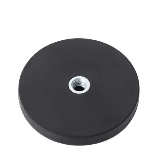 Rubber magnet M6 internal thread Ø66mm black neodymium | SAV