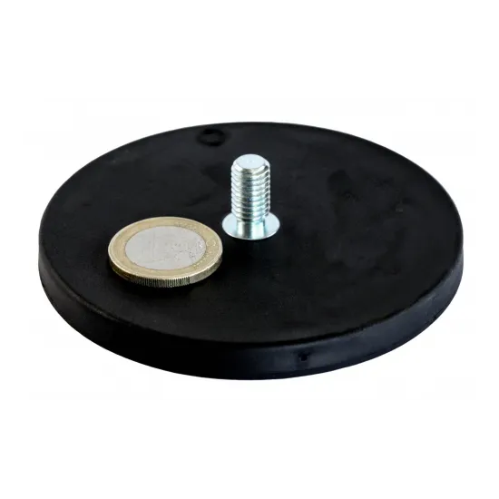 Rubber Coated Magnet M8 Black | Ø88mm Neodymium - SAV
