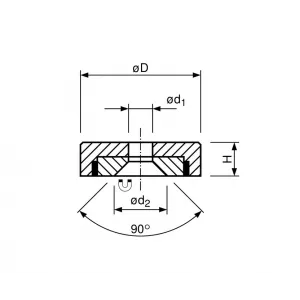 Potmagneet Ø 32 mm, verzonken gat 5,5 mm | 34 kg houdkr. Neodymium Potmagneet Ø 32 mm, verzonken gat 5,5 mm | 34 kg houdkr. Neodymium