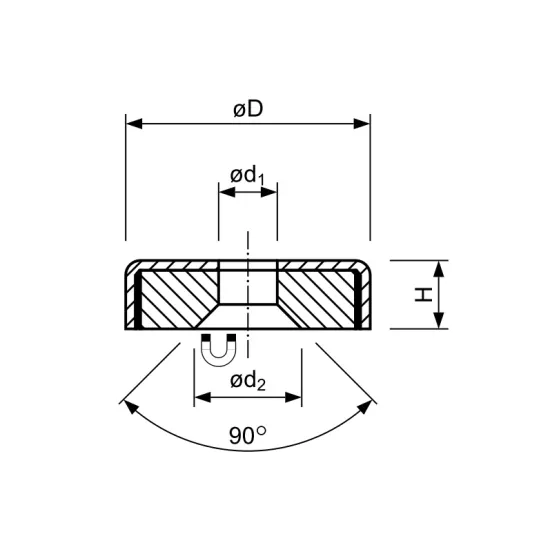 Ferriet potmagneet verzonken gat Ø40mm | 9,0 kg | SAV