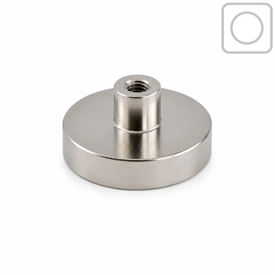 Neodymium pot magnet Ø20 mm bushing M4 | 12,50 kg (Nickel-plated) | SAV. Neodymium pot magnet Ø20 mm bushing M4 | 12,50 kg (Nickel-plated) | SAV.