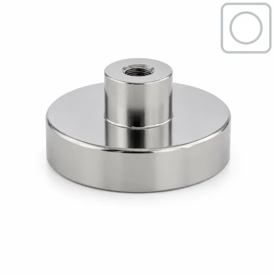 Neodymium pot magnet Ø25 mm - M4 | 18 kg (Nickel-plated)