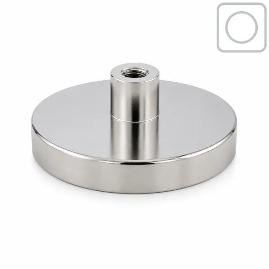 Neodymium potmagneet Ø75 mm - M10 | 130 kg (Vernikkeld)