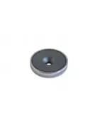 Hard ferrite pot magnet with bore and countersink, stainless steel housing